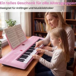 61 Tasten Piano Keyboard mit Ständer & Mikrofon & Tragetasche Digital Piano E-Piano Rosa