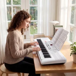 61 Tasten Piano Keyboard mit Ständer & Mikrofon & Tragetasche Digital Piano E-Piano Weiß