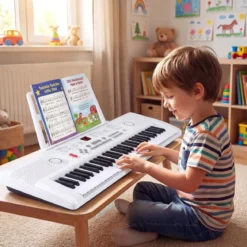 61 Tasten Piano Keyboard mit Ständer & Mikrofon & Tragetasche Digital Piano E-Piano Weiß