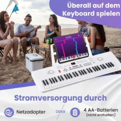 61 Tasten Piano Keyboard mit Ständer & Mikrofon & Tragetasche Digital Piano E-Piano Weiß