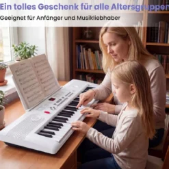 61 Tasten Piano Keyboard mit Ständer & Mikrofon & Tragetasche Digital Piano E-Piano Weiß