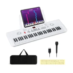 61 Tasten Piano Keyboard mit Ständer & Mikrofon & Tragetasche Digital Piano E-Piano Weiß