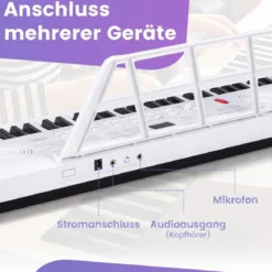 61 Tasten Piano Keyboard mit Ständer & Mikrofon & Tragetasche Digital Piano E-Piano Weiß