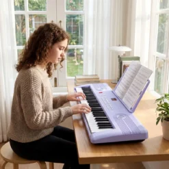 61 Tasten Piano Keyboard mit Ständer & Mikrofon & Tragetasche Digital Piano E-Piano Lila
