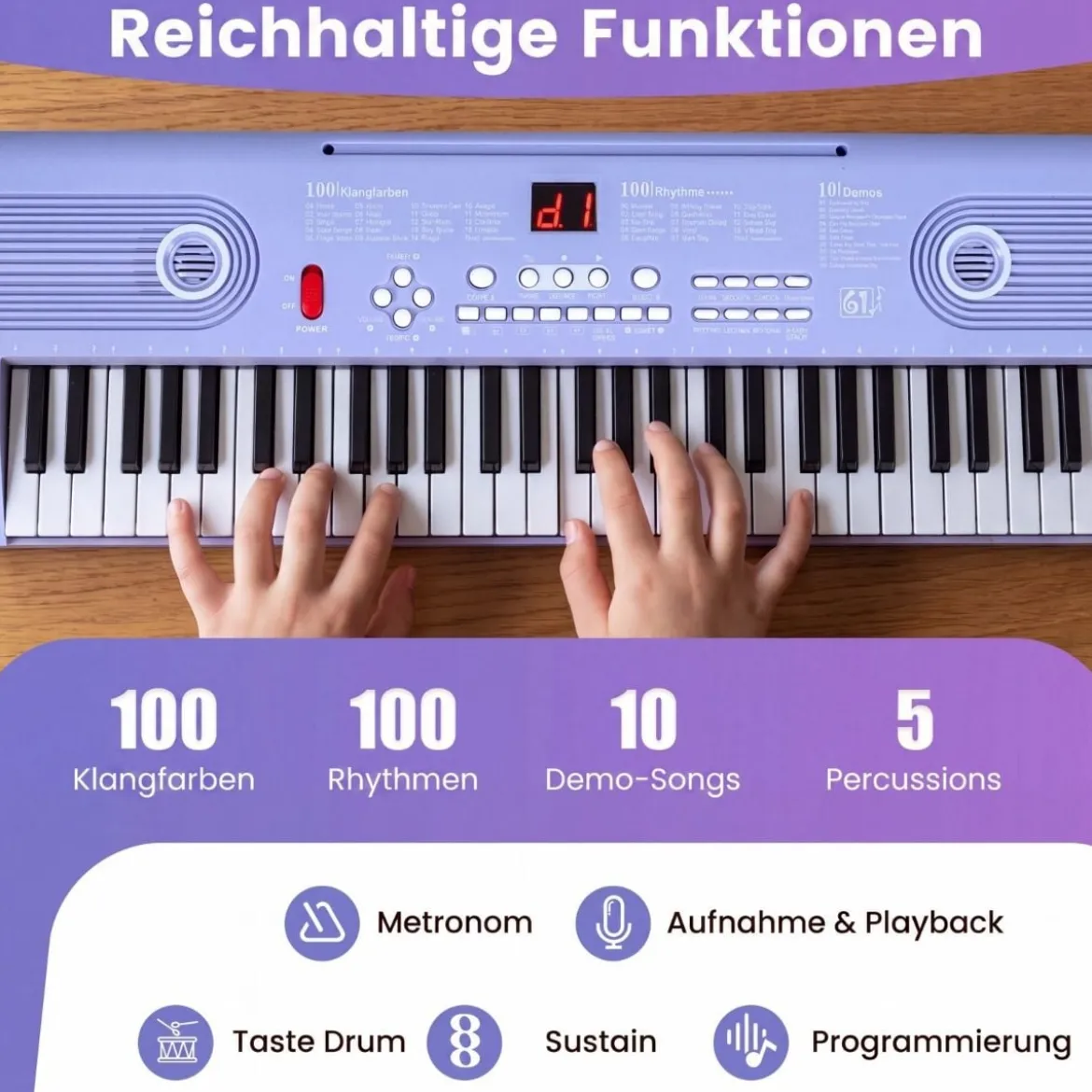 61 Tasten Piano Keyboard mit Ständer & Mikrofon & Tragetasche Digital Piano E-Piano Lila