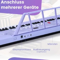 61 Tasten Piano Keyboard mit Ständer & Mikrofon & Tragetasche Digital Piano E-Piano Lila