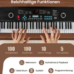 61 Tasten Piano Keyboard mit Ständer & Mikrofon & Tragetasche Digital Piano E-Piano Schwarz