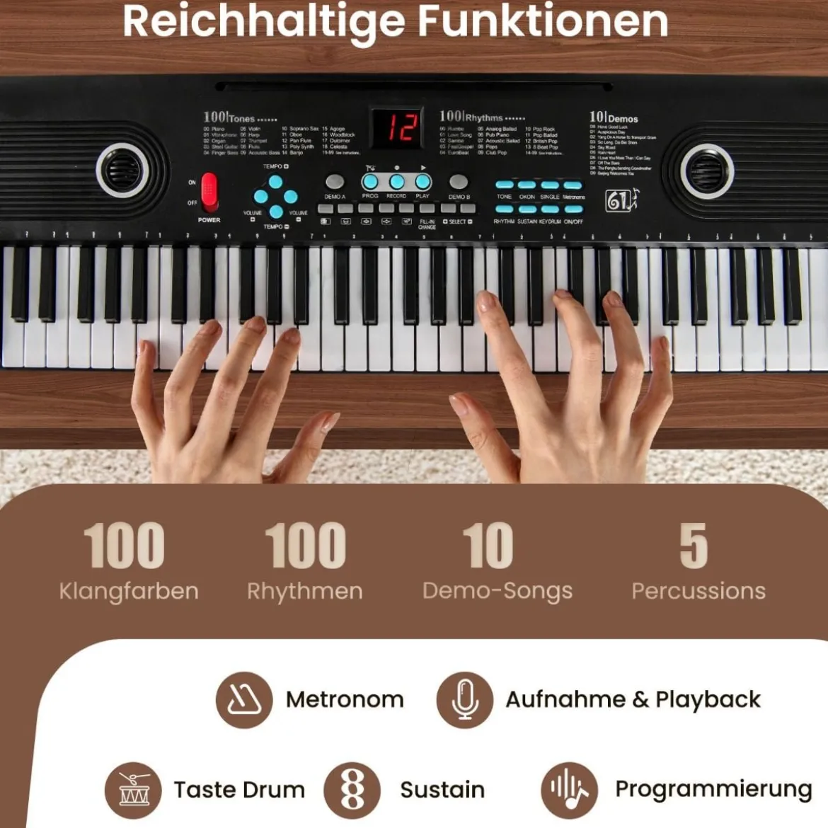 61 Tasten Piano Keyboard mit Ständer & Mikrofon & Tragetasche Digital Piano E-Piano Schwarz