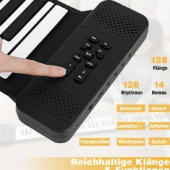 88 Tasten Roll-Up Klavier faltbares Klavierkeyboard mit 128 Rhythmen 128 Tönen & 14 Demos Schwarz + Weiß
