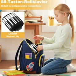 88 Tasten Roll-Up Klavier faltbares Klavierkeyboard mit 128 Rhythmen 128 Tönen & 14 Demos Schwarz + Weiß
