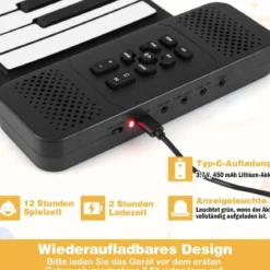 88 Tasten Roll-Up Klavier faltbares Klavierkeyboard mit 128 Rhythmen 128 Tönen & 14 Demos Schwarz + Weiß