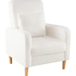 Teddy Sessel mit Lendenkissen & Holzbeine Gepolsterter Loungesessel bis 150 kg Belastbar Beige