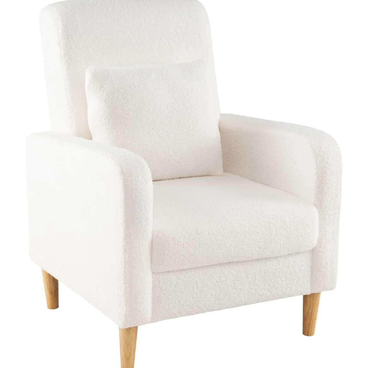 Teddy Sessel mit Lendenkissen & Holzbeine Gepolsterter Loungesessel bis 150 kg Belastbar Beige