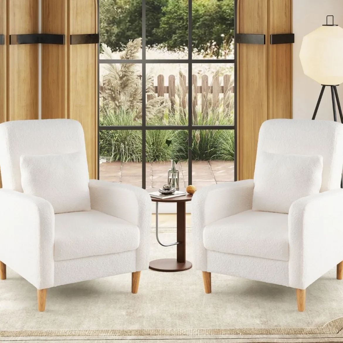 Teddy Sessel mit Lendenkissen & Holzbeine Gepolsterter Loungesessel bis 150 kg Belastbar Beige