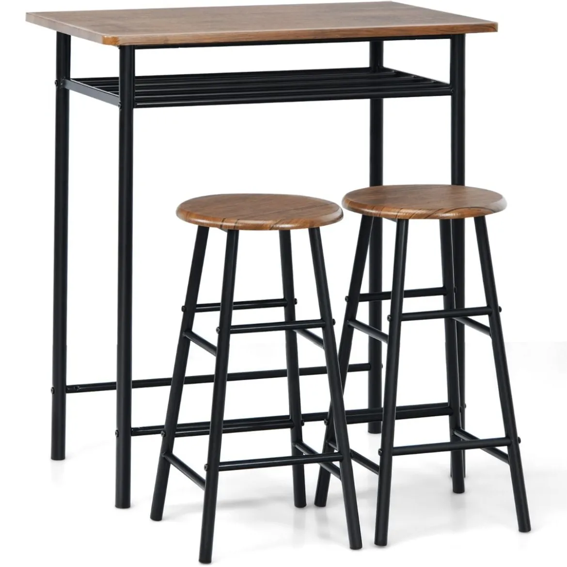 3-teilig Bartisch mit 2 Barhockern Esstisch Holz Rechteckiges Set Braun