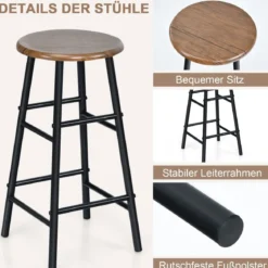 3-teilig Bartisch mit 2 Barhockern Esstisch Holz Rechteckiges Set Braun