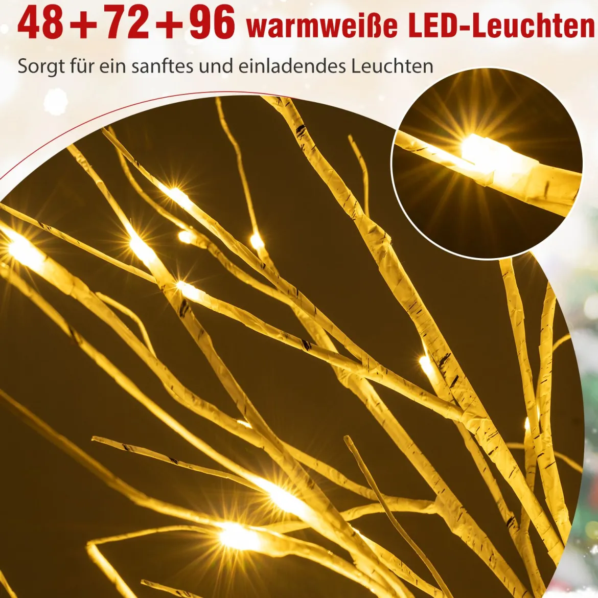 3-teilig Beleuchtetes Birkenbaum-Set 120/150/180cm vorgelichteter künstlicher Weihnachtsbaum Weiß