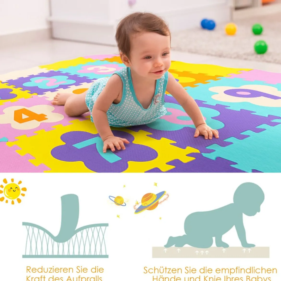 75-teilige Baby-Spielmatte Baby EVA-Bodenmatte Puzzlematte mit Zaun Bunt