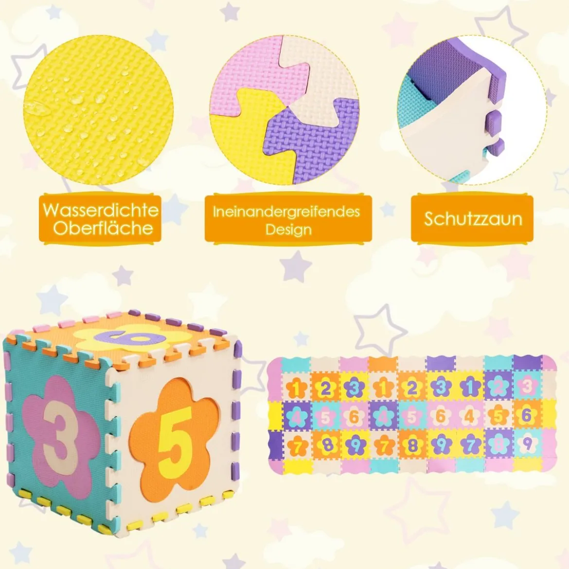75-teilige Baby-Spielmatte Baby EVA-Bodenmatte Puzzlematte mit Zaun Bunt