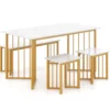 4-teilige Esszimmergruppe mit 2 Stühlen & Tisch & Bank Moderne Marmor Esstisch Set Weiß + Golden