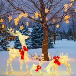 3-teilige LED Rentier Familie mit 230 LED-Lichtern Beleuchtetes Rentier Weihnachtsfigur