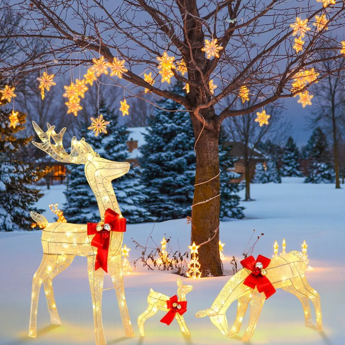 3-teilige LED Rentier Familie mit 230 LED-Lichtern Beleuchtetes Rentier Weihnachtsfigur