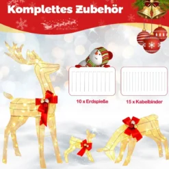 3-teilige LED Rentier Familie mit 230 LED-Lichtern Beleuchtetes Rentier Weihnachtsfigur