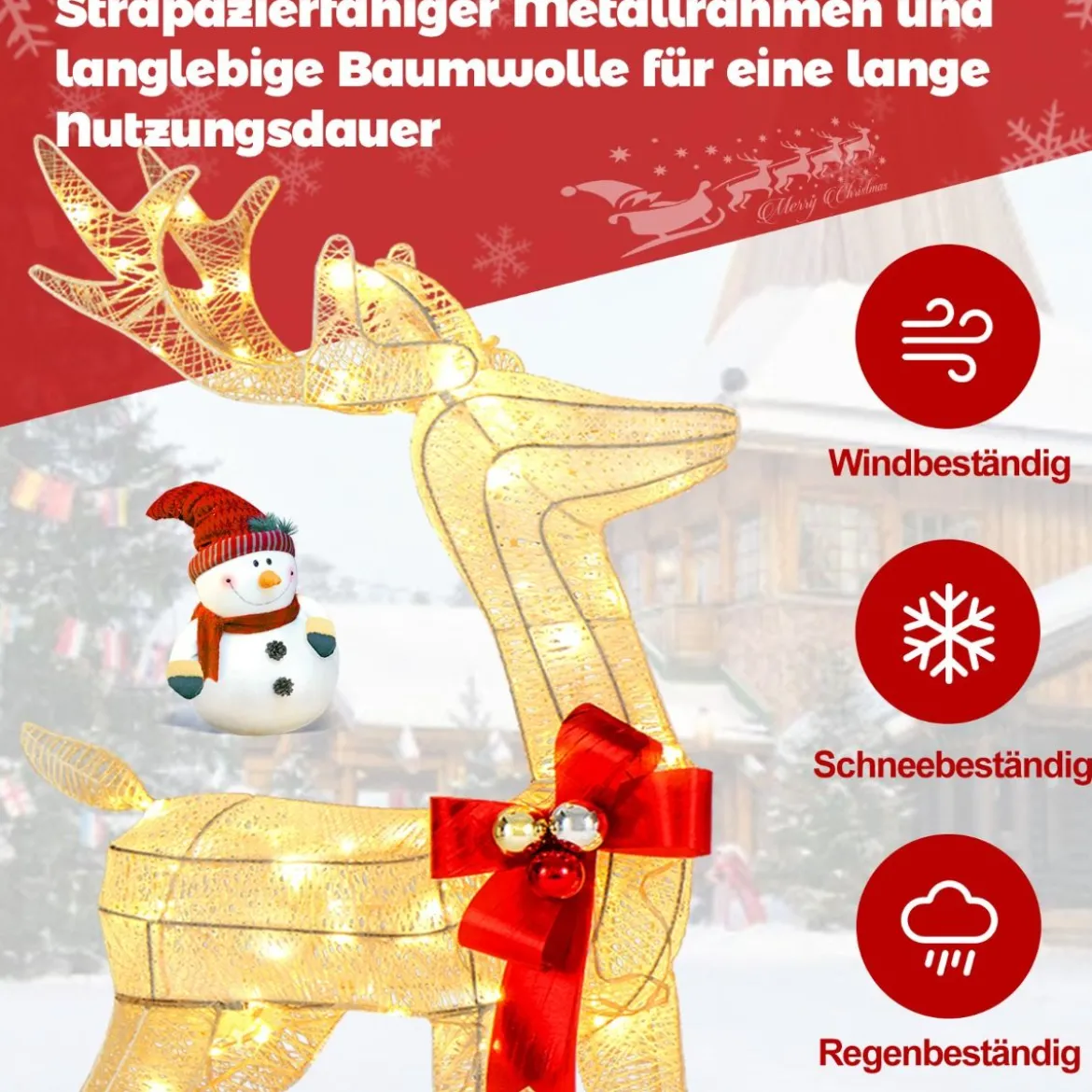 3-teilige LED Rentier Familie mit 230 LED-Lichtern Beleuchtetes Rentier Weihnachtsfigur