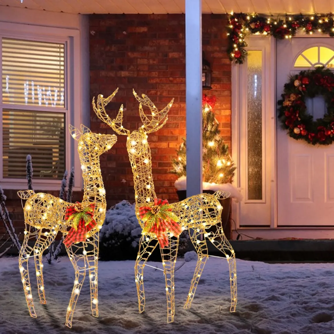 2-teilige LED Rentier Familie mit 200 LED-Lichtern Weihnachtsdeko Beleuchtetes Rentier