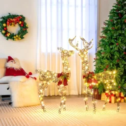 2-teilige LED Rentier Familie mit 200 LED-Lichtern Weihnachtsdeko Beleuchtetes Rentier