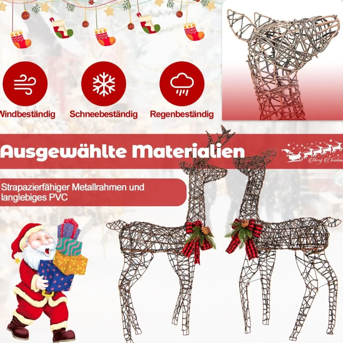 2-teilige LED Rentier Familie mit 200 LED-Lichtern Weihnachtsdeko Beleuchtetes Rentier