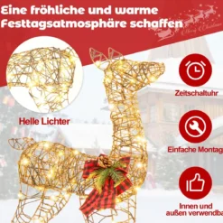 2-teilige LED Rentier Familie mit 200 LED-Lichtern Weihnachtsdeko Beleuchtetes Rentier