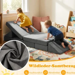 12-teilige modulares Kindersofa umwandelbares Spielsofa mit maschinenwaschbaren Bezügen Dunkelgrau