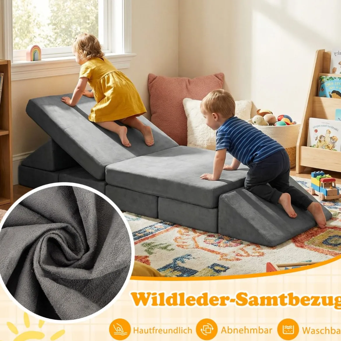 12-teilige modulares Kindersofa umwandelbares Spielsofa mit maschinenwaschbaren Bezügen Dunkelgrau