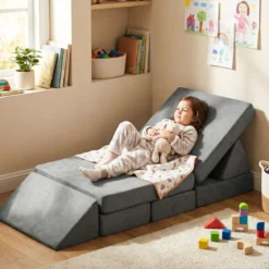 12-teilige modulares Kindersofa umwandelbares Spielsofa mit maschinenwaschbaren Bezügen Dunkelgrau