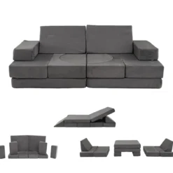 12-teilige modulares Kindersofa umwandelbares Spielsofa mit maschinenwaschbaren Bezügen Dunkelgrau