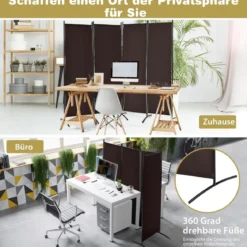 4-teiliger 173 cm Hoher Raumteiler Tragbare Trennwand mit Stahlrahmen Braun