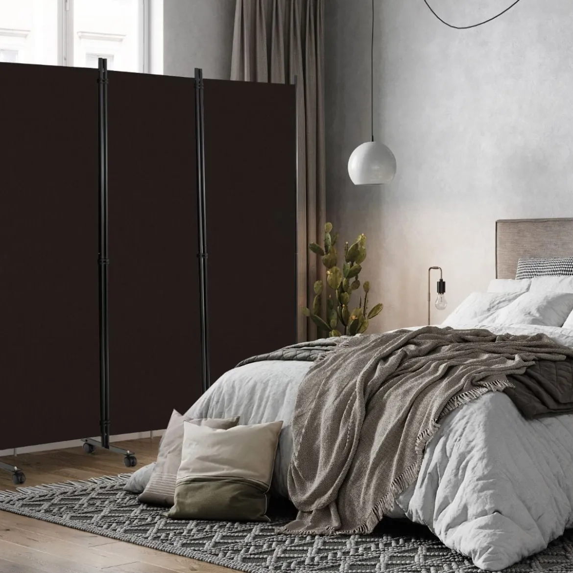 6-Teiliger Faltbarer Raumteiler 172 cm Hoher Sichtschutz mit Feststellbaren Rädern Braun
