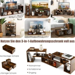 3-teiliger Fernsehschrank aus Holz für TVs bis zu 65