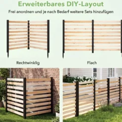 2-teiliger Gartenzaun mit Holzpfählen Sichtschutzzaun Dekorativer Steckzaun Natur