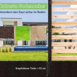 2-teiliger Gartenzaun mit Holzpfählen Sichtschutzzaun Dekorativer Steckzaun Natur