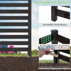 2-teiliger Gartenzaun mit Holzpfählen Sichtschutzzaun Dekorativer Steckzaun Schwarz