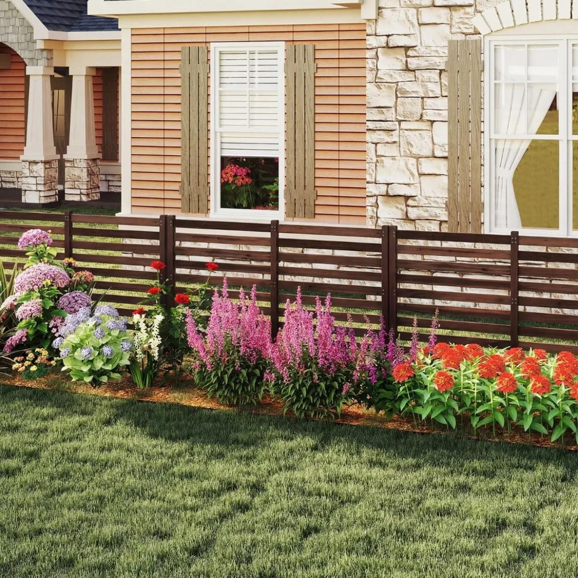 2-teiliger Gartenzaun mit Holzpfählen Sichtschutzzaun Dekorativer Steckzaun Braun