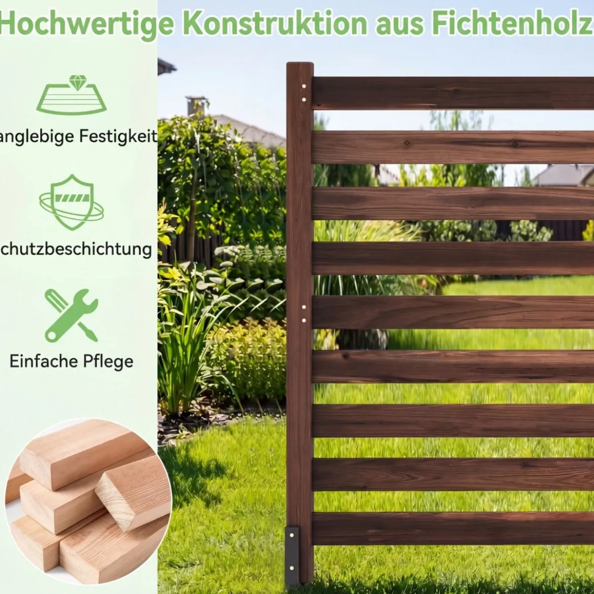 2-teiliger Gartenzaun mit Holzpfählen Sichtschutzzaun Dekorativer Steckzaun Braun
