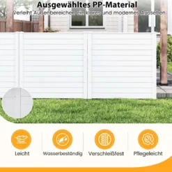 4-teiliger Gartenzaun mit Pfosten aus Verzinkte Metall & Schutzkappen Dekorativer Sichtschutzzaun Weiß