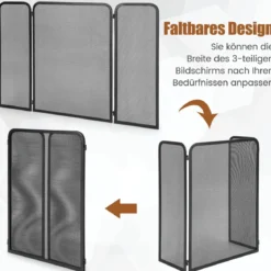 3-teiliger Kaminschutz Funkenschutz aus schmiedeeisernem Metallgeflecht mit flexiblen Scharnieren