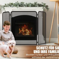 3-teiliger Kaminschutz Funkenschutz aus schmiedeeisernem Metallgeflecht mit flexiblen Scharnieren
