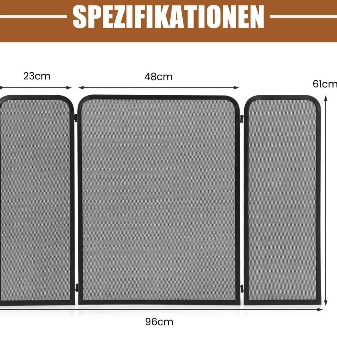 3-teiliger Kaminschutz Funkenschutz aus schmiedeeisernem Metallgeflecht mit flexiblen Scharnieren