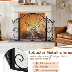 3-teiliger klappbarer Funkenschutz mit Blumenmuster dekorative Kaminbarriere aus Drahtgeflecht robuster 151 x 83 cm
