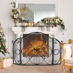 3-teiliger klappbarer Funkenschutz mit Blumenmuster dekorative Kaminbarriere aus Drahtgeflecht robuster 151 x 83 cm